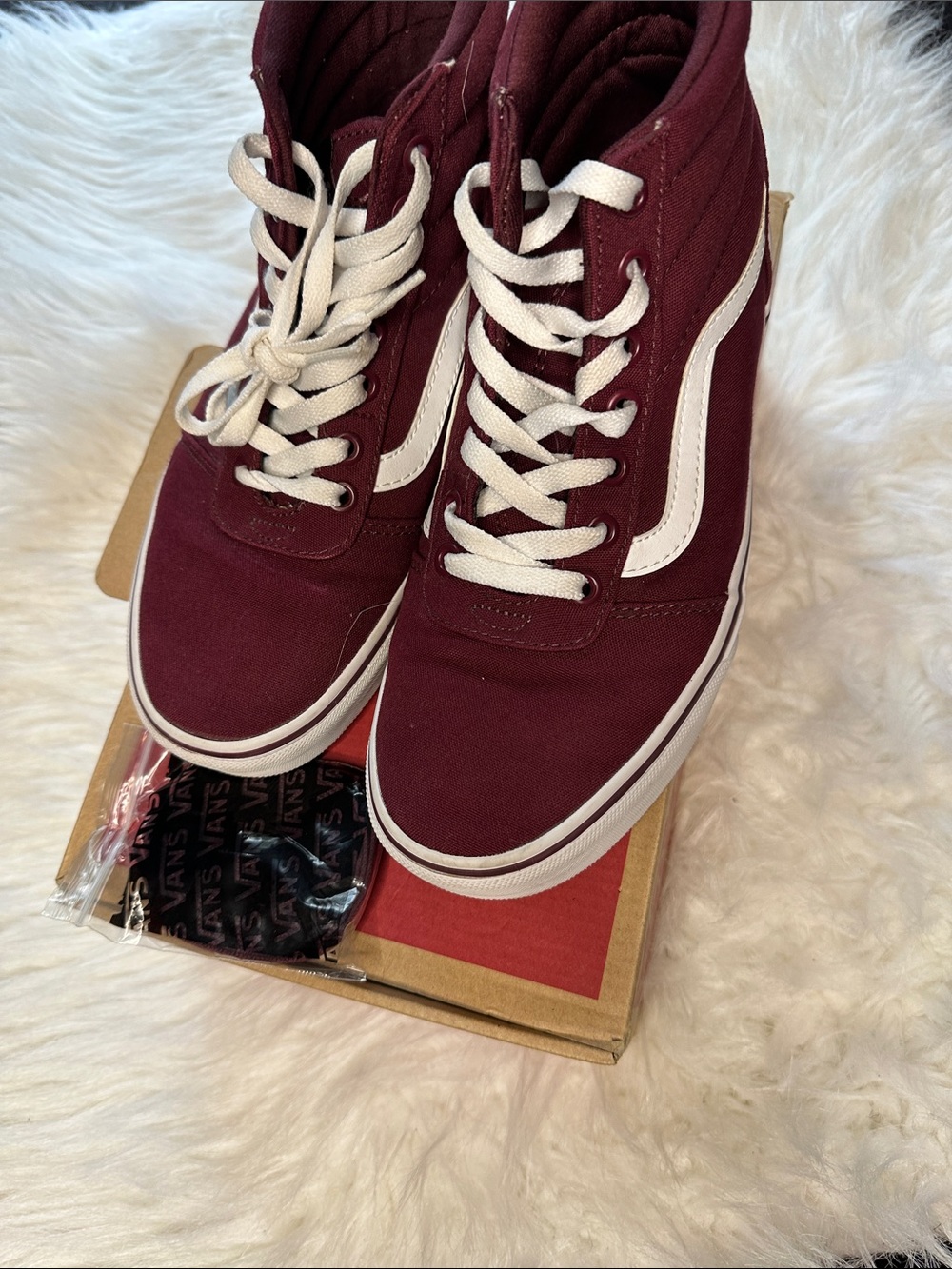 Vans Burgundy Canvas High-Top Sneakers with White Stripe